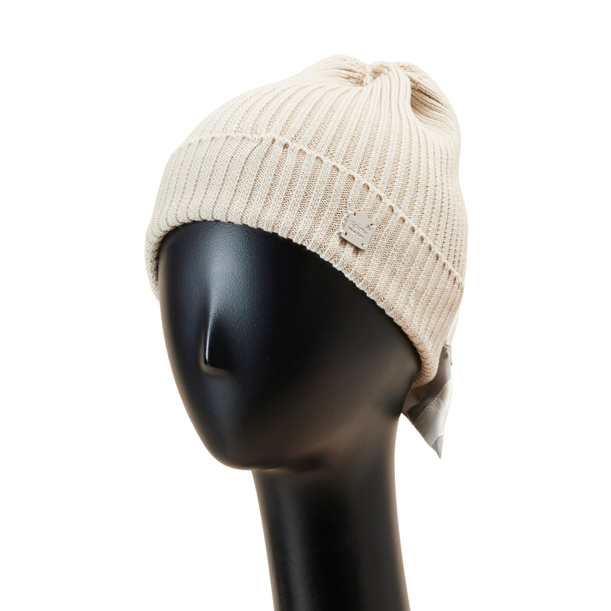 ★新品・タグ付き★アシーナニューヨーク　ニット帽　ベロアリボン　ウール　ベージュ 250415-19022_9c525ca1-1ec5-