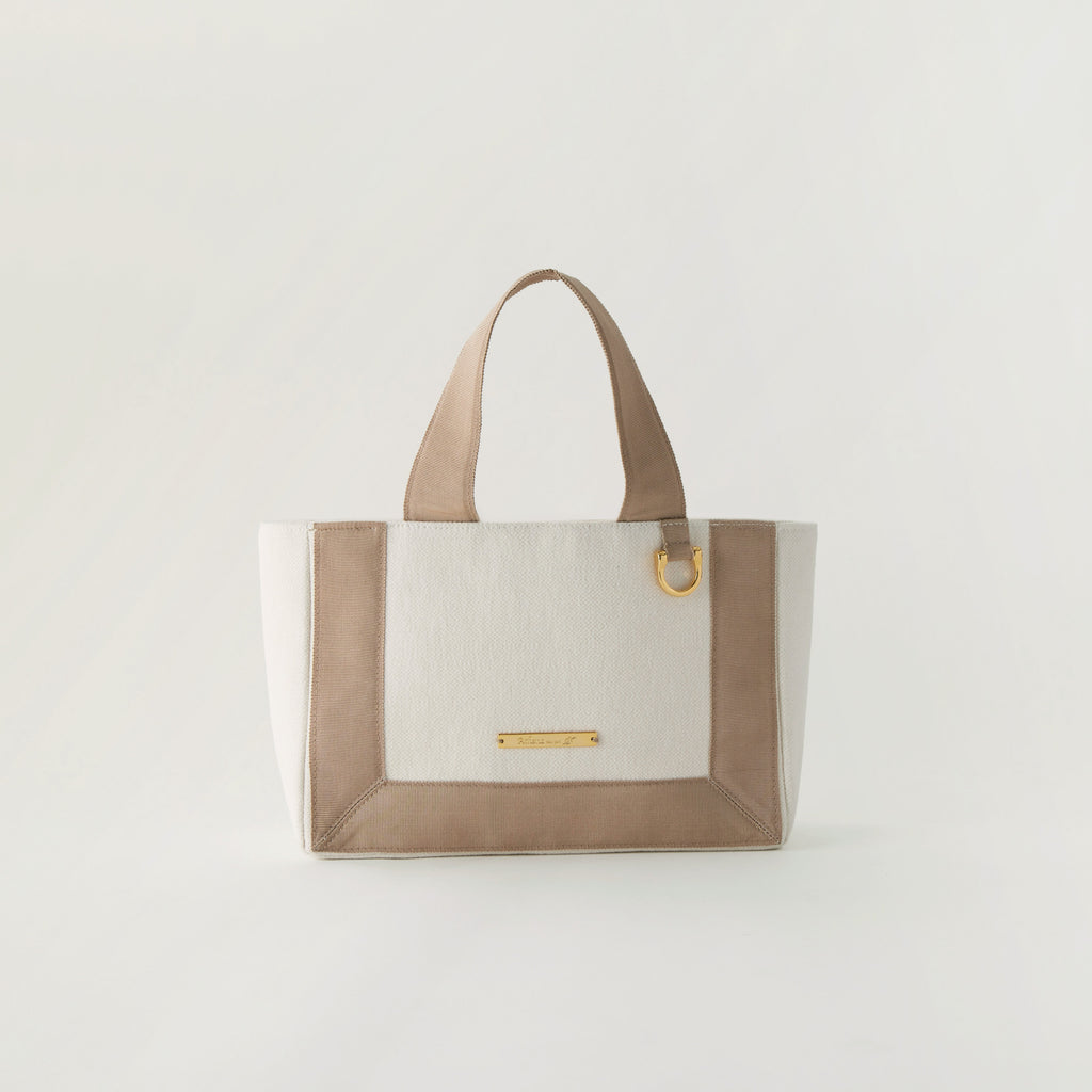 Grosgrain Wide Tote (S) White×Latte