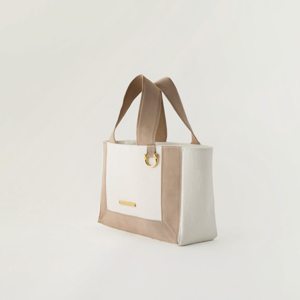 Grosgrain Wide Tote (S) White×Latte