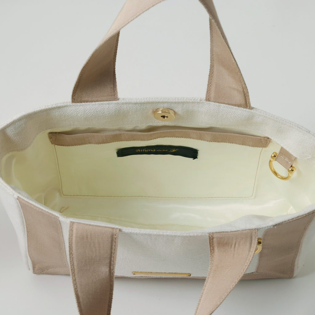 Grosgrain Wide Tote (S) White×Latte