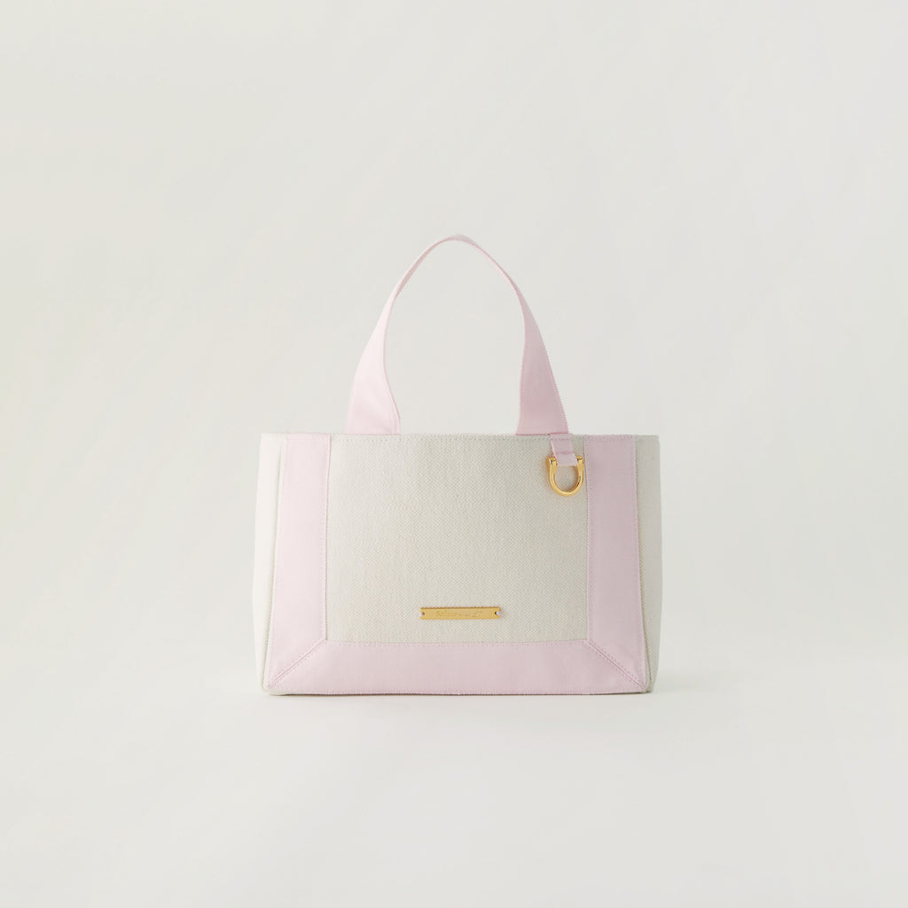 Grosgrain Wide Tote (S) White×Baby Pink