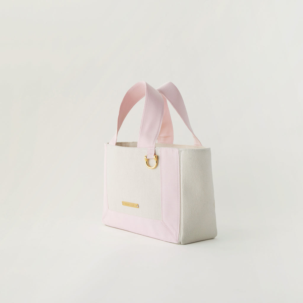 Grosgrain Wide Tote (S) White×Baby Pink