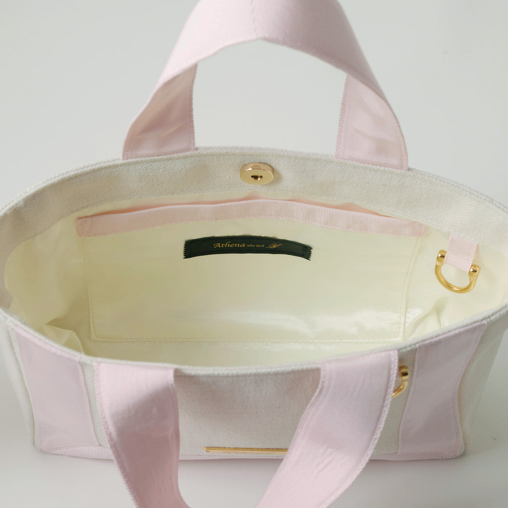 Grosgrain Wide Tote (S) White×Baby Pink