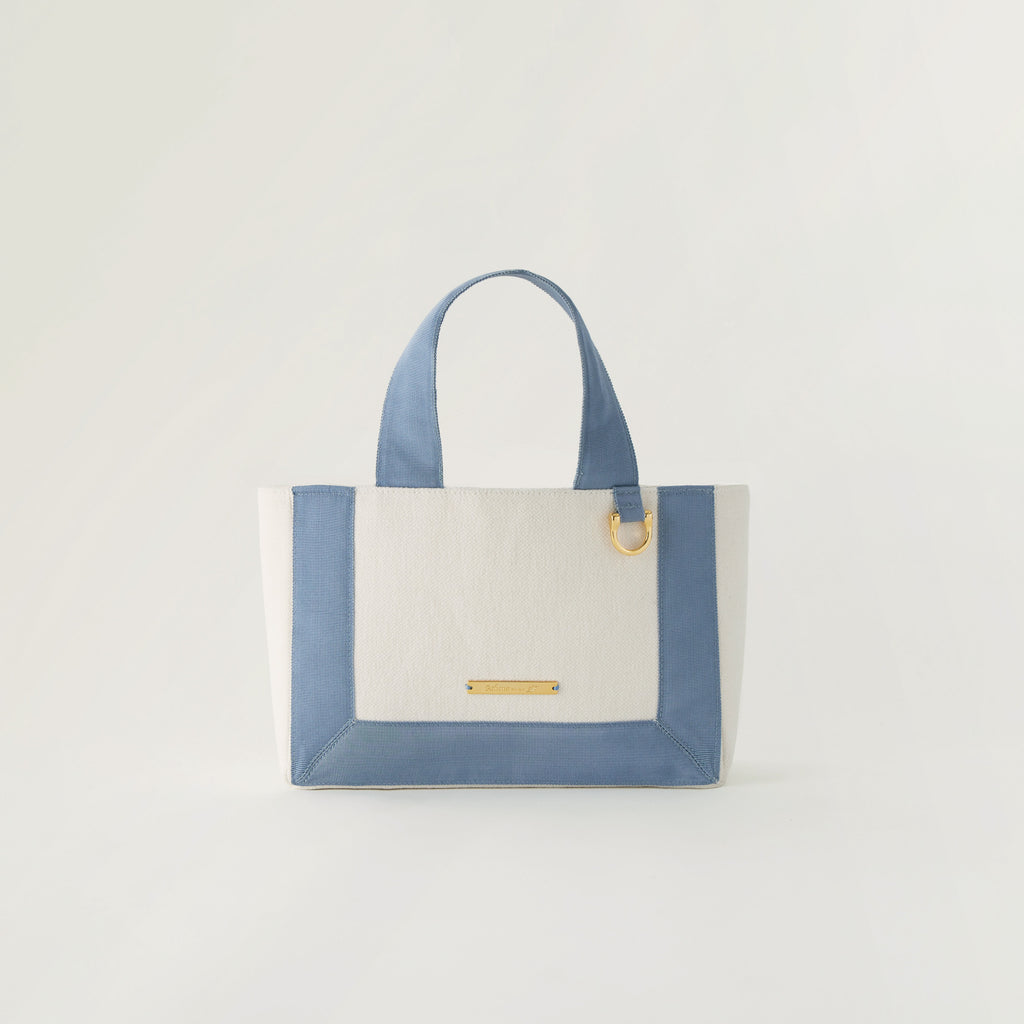 Grosgrain Wide Tote (S) White×Blue Gray
