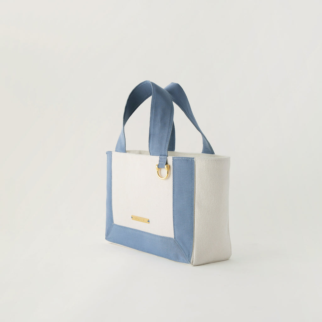 Grosgrain Wide Tote (S) White×Blue Gray