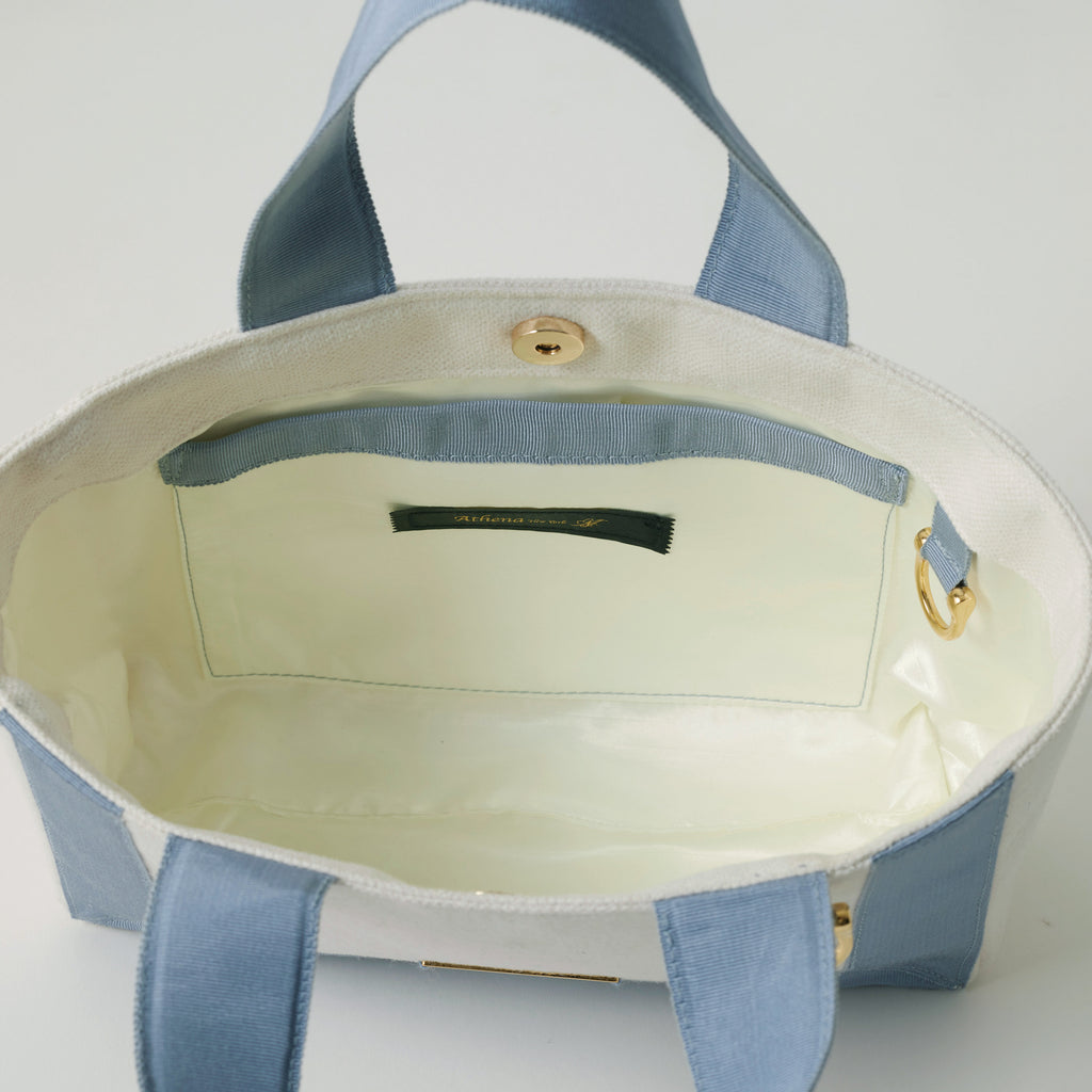 Grosgrain Wide Tote (S) White×Blue Gray