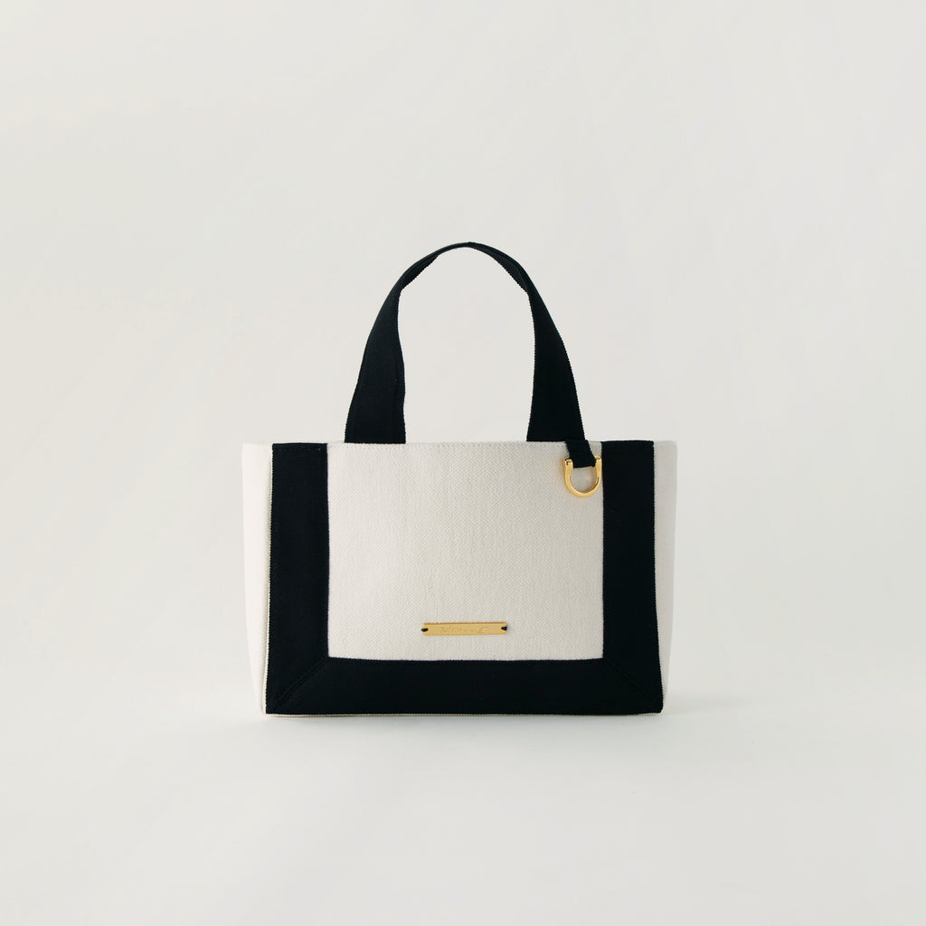 Grosgrain Wide Tote (S) White×Black