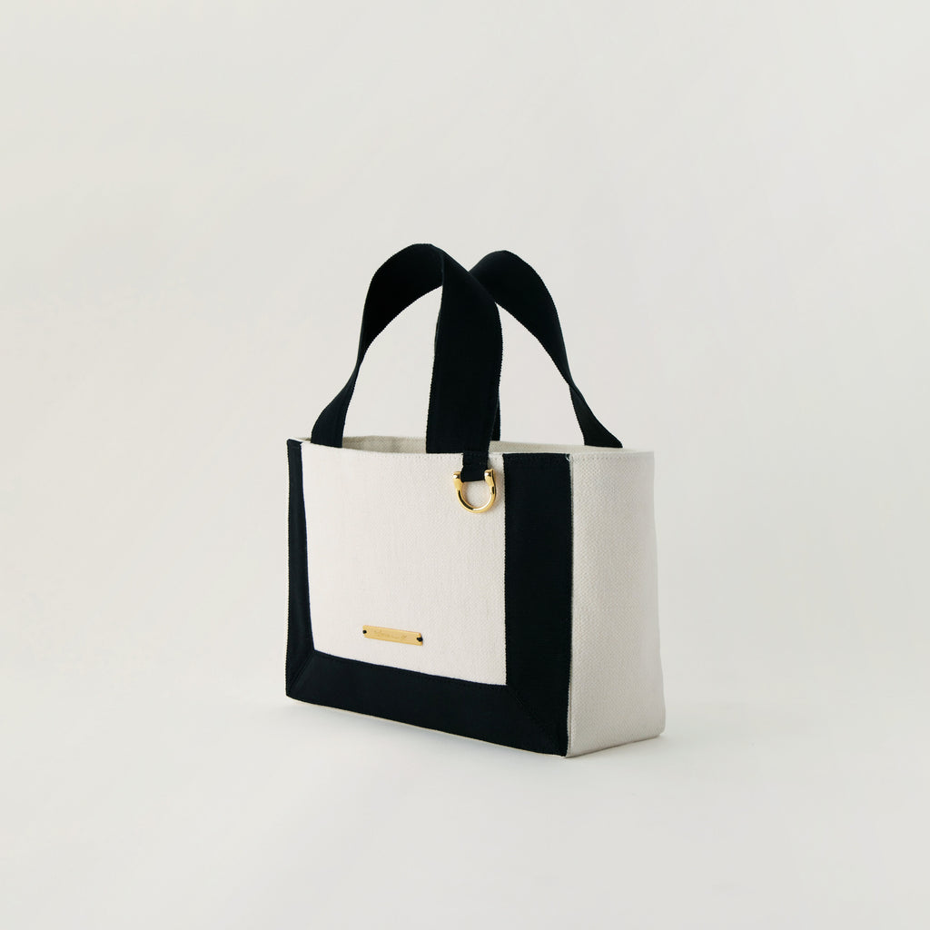 Grosgrain Wide Tote (S) White×Black