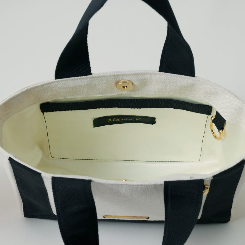 Grosgrain Wide Tote (S) White×Black