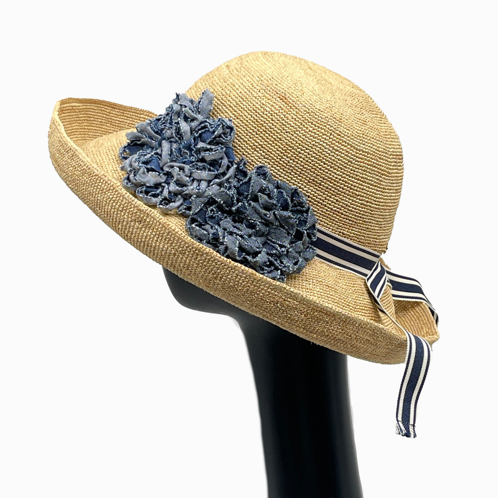 Stripe Denim Flower Natural NavyBlue